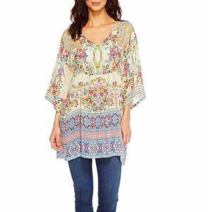 Johnny Was Women's Floral Tunic Top Cupra Rayon Multi-Color Size S